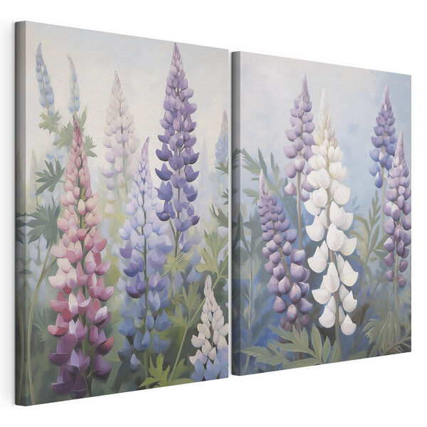 Modulaire canvasprint Levendige bloemen in zachte tinten