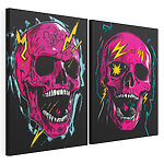 Modulaire canvasprint Collage van een roze schedel met bliksemschichten