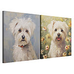 Modulaire canvasprint Speelse puppy's in een kleurrijk veld