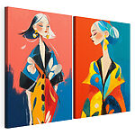 Modulaire canvasprint Collage van een vrouw in een kleurrijke jas