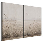Modulaire canvasprint Schilderij van gras en vliegende vogels