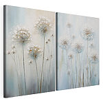 Modulaire canvasprint Schilderij van paardenbloemen op een blauwe achtergrond