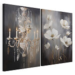 Modulaire canvasprint Schilderij van bloemen en een kroonluchter