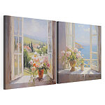 Modulaire canvasprint Schilderij van bloemen op een vensterbank