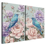 Modulaire canvasprint Een paar foto’s van vogels op bloemen