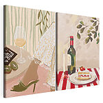 Modulaire canvasprint Schilderij van de voeten van een vrouw en een taart op een tafel