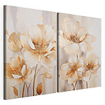 Modulaire canvasprint Twee schilderijen van bloemen op een beige achtergrond