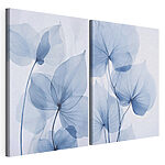 Modulaire canvasprint Fijne blauwe blaadjes in zachte tinten