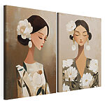 Modulaire canvasprint Collage van een vrouw met bloemen in haar haar
