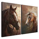 Modulaire canvasprint Collage van paarden met een hoofdstel