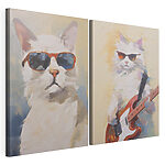 Modulaire canvasprint Kat met een zonnebril op en een gitaar in de hand