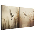 Modulaire canvasprint Witte vogel die over het water vliegt