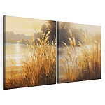 Modulaire canvasprint Schilderij van een rivier en een grasveld