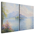Modulaire canvasprint Schilderij van een meer en bergen