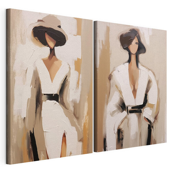 Modulaire canvasprint Twee schilderijen van een vrouw in het wit
