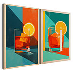 Modulaire canvasprint Twee afbeeldingen van een drankje met ijsblokjes en een citroen