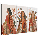 Modulaire canvasprint Vrouw die naast een cheetah zit