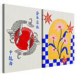 Modulaire canvasprint Twee kaarten met bloemen en vissen