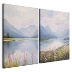 Modulaire canvasprint Schilderij van een meer en bergen