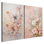 Modulaire canvasprint Twee schilderijen van bloemen en vlinders