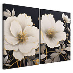 Modulaire canvasprint - Elegant bloemmotief op een zwarte achtergrond