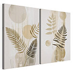 Modulaire canvasprint Twee kunstwerken met bladeren en cirkels