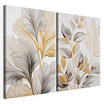 Modulaire canvasprint Elegante bladmotieven in zachte tinten