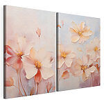 Modulaire canvasprint Schilderij van bloemen op een blauwe achtergrond