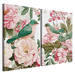 Modulaire canvasprint Twee vogels op een bloem