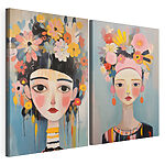 Modulaire canvasprint Twee schilderijen van een vrouw met bloemen