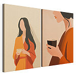 Modulaire canvasprint Vrouw met een kopje koffie in haar hand
