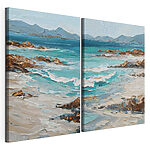 Modulaire canvasprint Schilderij van een strand met golven en rotsen