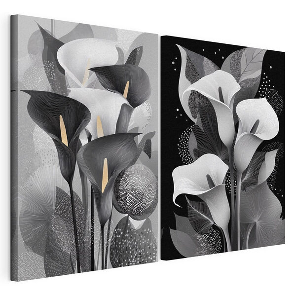 Abstracte bloemenelegantie in zwart-wit Modulaire canvasprint Abstracte bloemenelegantie in zwart-wit