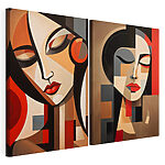 Modulaire canvasprint Twee schilderijen van vrouwen in verschillende kleuren