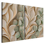 Modulaire canvasprint Rustige, gelaagde bladformaties in pastelkleuren