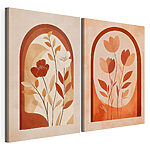 Modulaire canvasprint Twee schilderijen van bloemen en bladeren