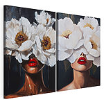 Modulaire canvasprint Schilderij van een vrouw met bloemen voor haar ogen