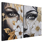 Modulaire canvasprint Schilderij van het gezicht van een vrouw met bloemen