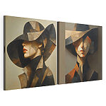 Modulaire canvasprint Collage van een schilderij van een vrouw met een hoed