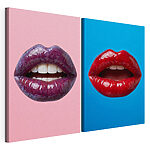 Modulaire canvasprint Levendige lippen tegen kleurrijke achtergronden
