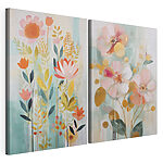 Modulaire canvasprint Twee schilderijen van bloemen en bladeren