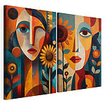 Modulaire canvasprint Collage van een schilderij van een vrouw en een vrouw