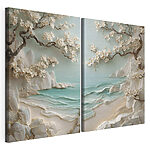Modulaire canvasprint Schilderij van een strand en een boom