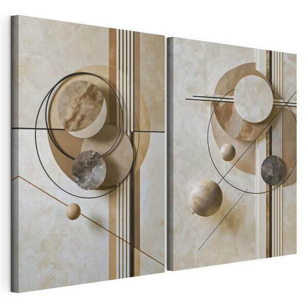 Collage van kunst met cirkels en lijnen Modulaire canvasprint Collage van kunst met cirkels en lijnen