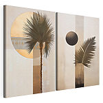 Modulaire canvasprint Tropische silhouetten tegen een zachte achtergrond