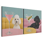 Modulaire canvasprint Hond die aan een tafel zit met een martiniglas
