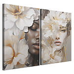 Modulaire canvasprint Vrouw met bloemen rond haar gezicht