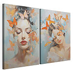 Modulaire canvasprint Collage van een vrouw met vlinders in haar haar