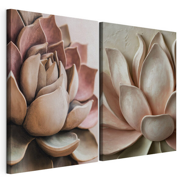Gedetailleerde bloemmotieven in zachte tinten Modulaire canvasprint Gedetailleerde bloemmotieven in zachte tinten