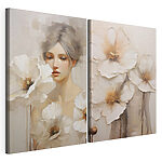 Modulaire canvasprint Schilderij van een vrouw met witte bloemen